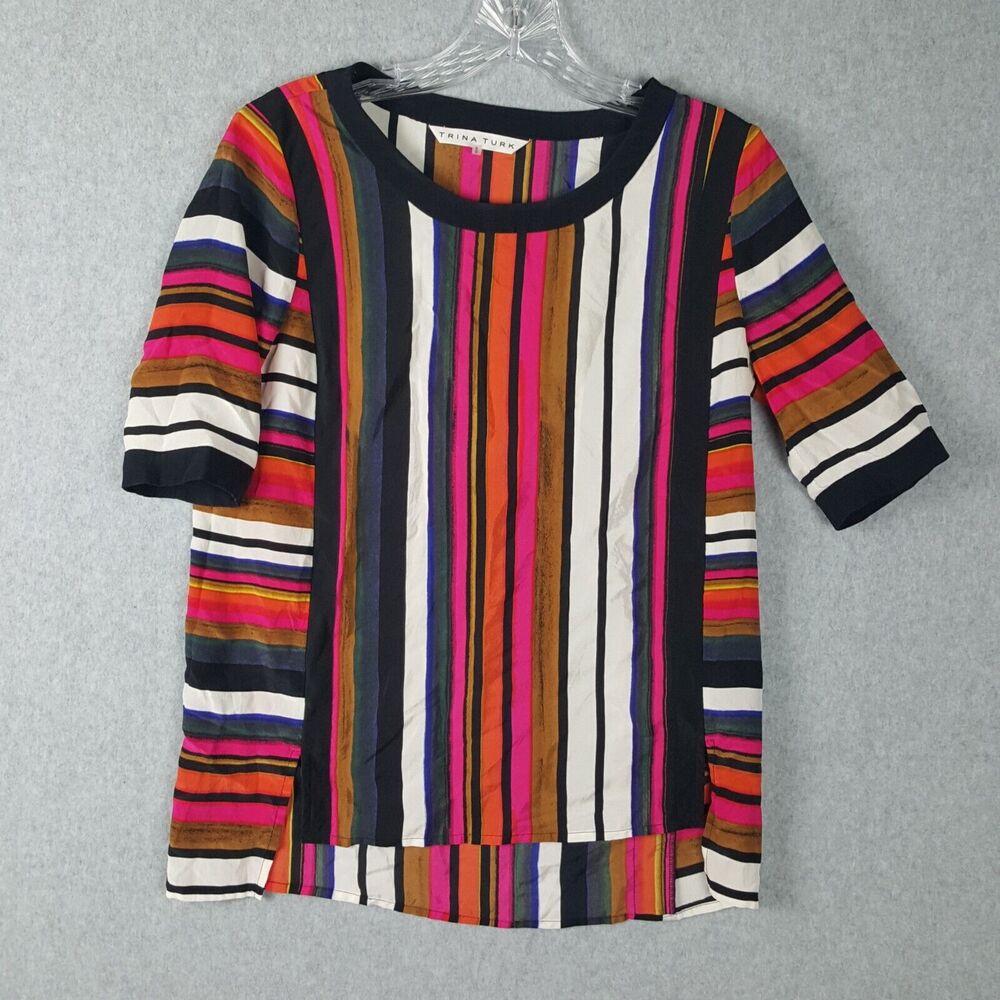 Trina Turk Womens Short Sleeve Silk Multi-color Blouse Top Size P